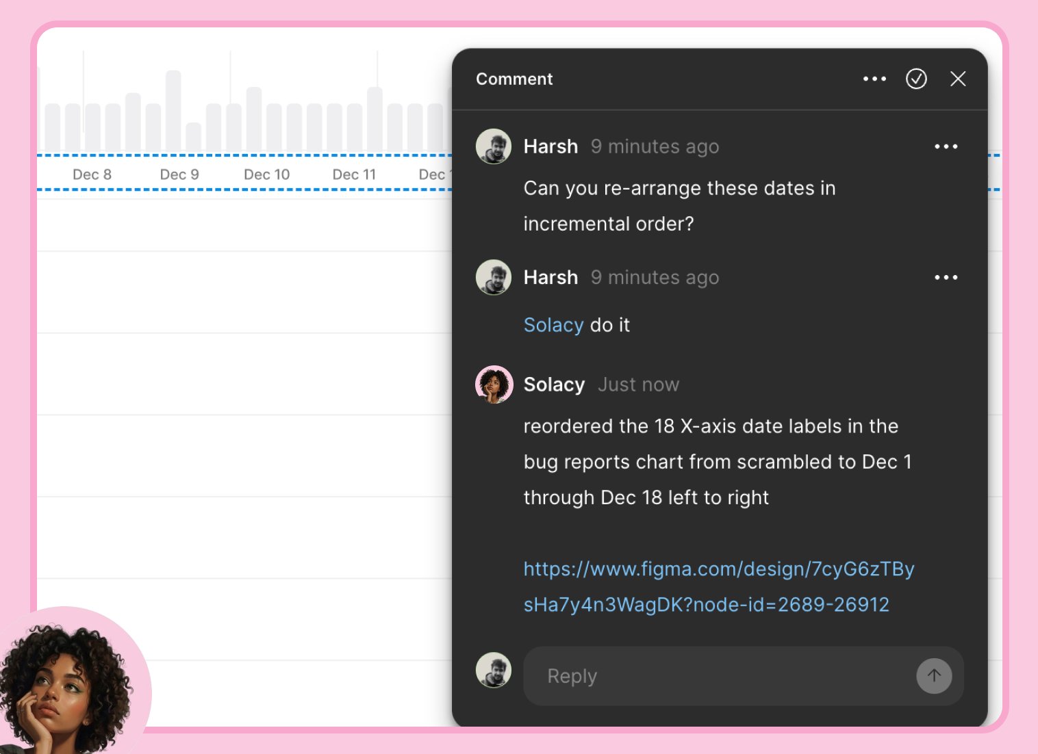 Solacy replying in a Figma comment thread