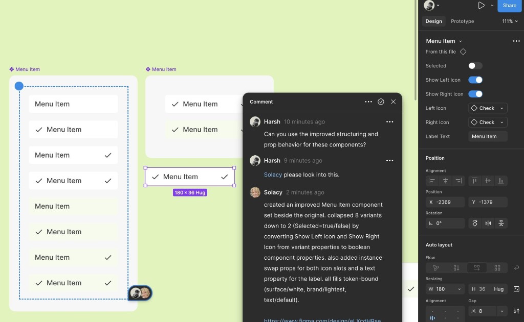 Menu Item component work example